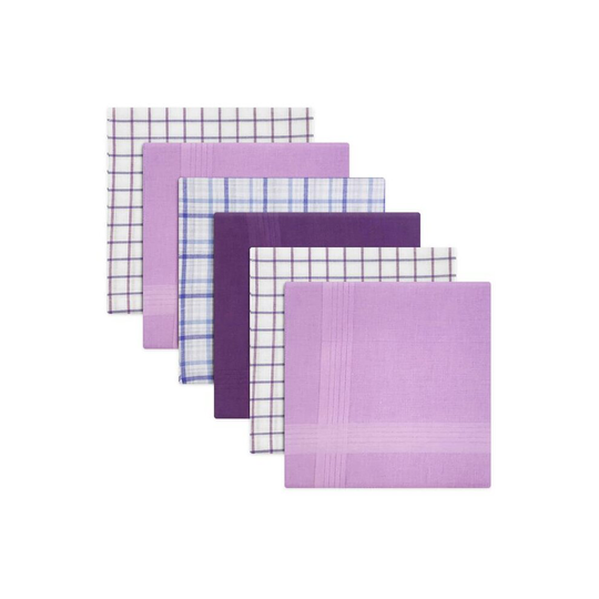 Warwick & Vance Men's Check Cotton Handkerchiefs Purple (6 Pack)