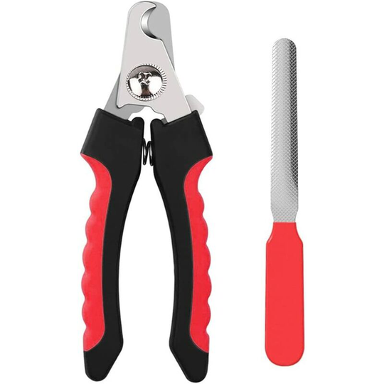 Professional Pet Dog Claw Trimmer, Ergonomic Large Size Scissors for Cats Claws with Guard, Sharp Nail Clipper with Nail File, Grooming Kit (Red, L)