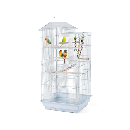 39'H Metal Parrot Cage Birdcage w/Swing & Ladder, White - white - Yaheetech