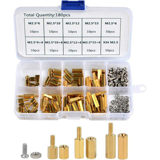 180pcs M2.5 Hex Brass Spacer Spacer & Assortment Column Nut Stainless Steel, 6mm