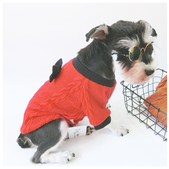 Benobby Kids - Red fall and winter dog and cat clothes, French poodle bow knit sweater small and medium-sized dog clothes Chenery Bichon Fraser