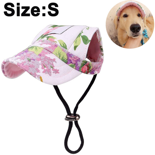 Dog Hat, Pet Baseball Cap/Dogs Sport Hat/Visor Cap with Ear Holes and Chin Strap for Dogs and Cats, s, flower