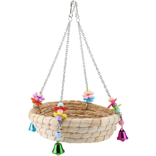 Parrot Swing Nest Safe Straw Durable Non-Toxic Reusable Durable Bird Lovebird Bite Toy Basket Bed Hanging Bird Cage