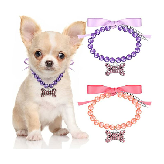 Ilovemilan - Dog Pearl Necklace Collar Adjustable Fancy Pearls Jewelry with Rhinestones Cute Wedding Collar Girl Costume Outfits Accessories for