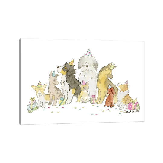 Puppy Party by Jasper And Ruby - Wrapped Canvas Painting Print