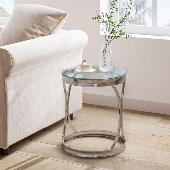 40CM Modern Round Tempered Glass Side Table - Livingandhome