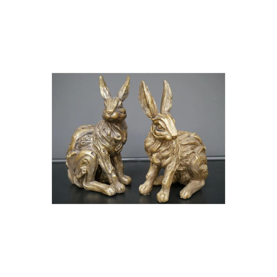 Unique-home-furniture - Resin Hare Ornament Set 2 Sitting Rabbit Statue Vintage Style Sculpture Art Deco