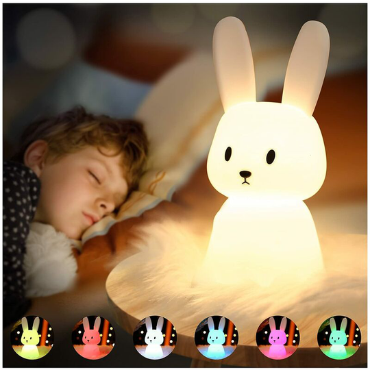 Bearsu - Rabbit Night Light Baby Touch 7 Colors usb Rechargeable Timer Night Light Kids Decorative Lights For Christmas Decoration Kids Room Birthday