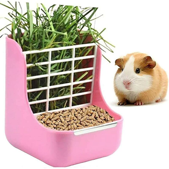 Rabbit Hay Feeder, 2-in-1 Bowl and Feeder for Guinea Pig Rabbit Chinchilla Small Animals (Pink)