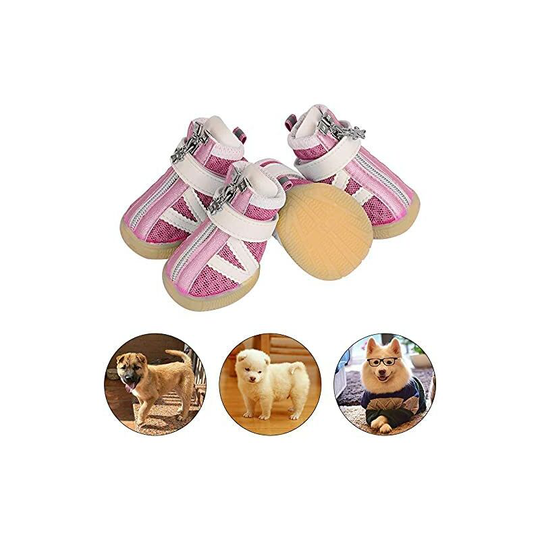 Perle Rare - Dog Shoes, 4pcs Reflective Anti-Slip Dog Protective Boots with Adjustable Fastening Strap for Small Medium Dogs, Easy to Put on Dog Pad
