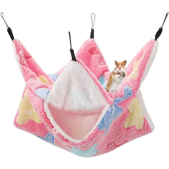 Bearsu - Small Pet Hanging Hammock, Double Layers for Ferret, Rat, Sugar Slider and Other Small Animals, Pink
