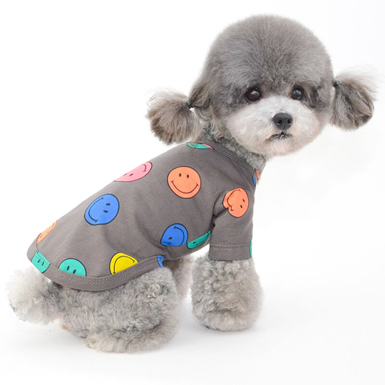 Small dog clothes dog two-legged clothes pet clothes dog clothes cat clothes Teddy Pomeroy vip clothes smiley print two-legged clothes - gray (m)