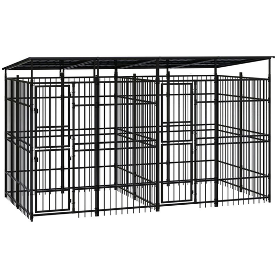 Outdoor Dog Kennel with Roof Steel 7.37 m² vidaXL - Black