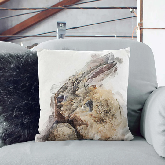 Brown Rabbit in Abstract Cushion with Filling