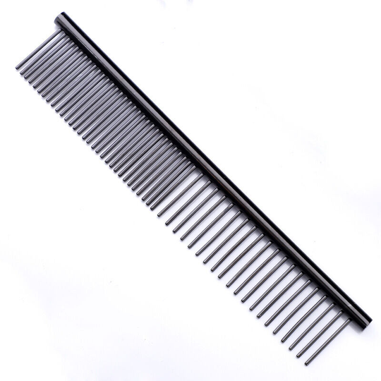 Set of 2 Stainless Steel Pet Grooming Comb, Combing Tool Poodle Comb Professional Butter Comb Cat and Dog Grooming Comb, Black(17*2.9cm and 19*4.0cm)