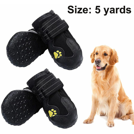 Waterproof dog shoes, 4 pieces dog shoes paw protection, waterproof with non-slip sole suitable for medium and large dogs, black, size 5