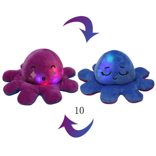(10) Double-sided Flip Octopus LED light Doll Plush Toy