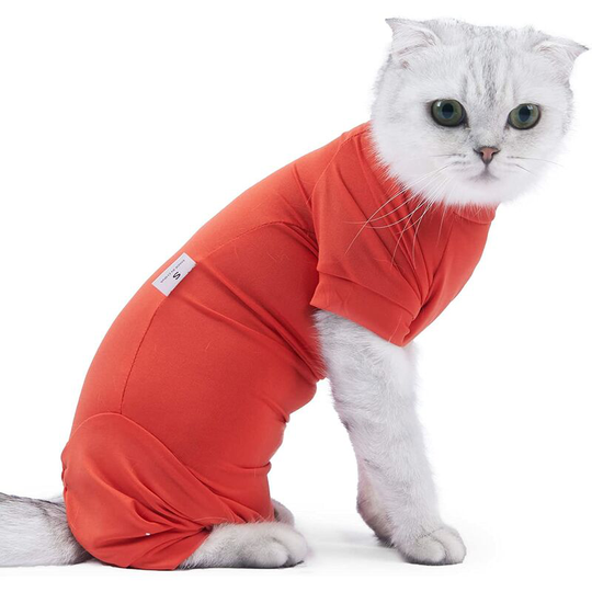Cat Surgery Recovery Kit - Long Sleeve Surgical Pajamas - Comfortable Cat Romper, s, Red