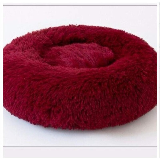 Round Long Plush Dog Mats for Dogs Winter Season Four Seasons Pet Supplies - Wine Red xs diameter 40cm