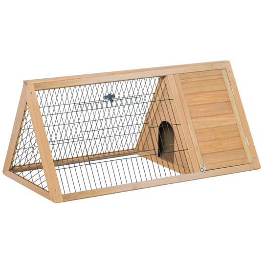 PawHut Wooden Rabbit Hutch Triangle Bunny Cage Guinea Pig Run Yellow