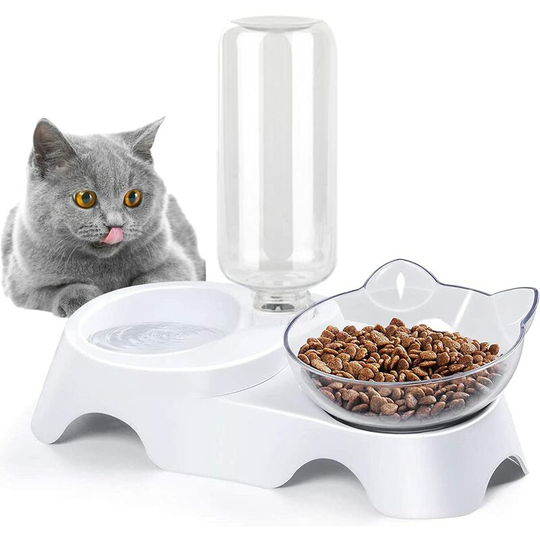 Cat Bowls, Automatic Cat Feeder and Drinker, Dry Food and Water Dispenser, 2 in 1 Automatic Slow Feeder for Kitten Puppy