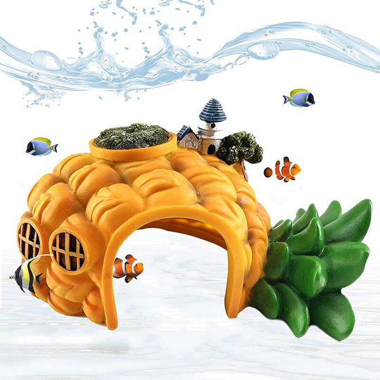 Echoo - Aquarium Decoration, Resin Pineapple Decoration ,Betta Small Fish Tank Ornament, Cave Landscaping for Hiding Fish, and Shrimp Escape Cave