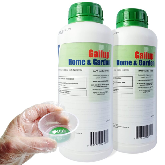 Elixir Gardens | 2 x 1Litre Gallup Home & Garden Glyphosate Weed killer + Free Measuring Cup and Gloves Treats 3332 sq.m