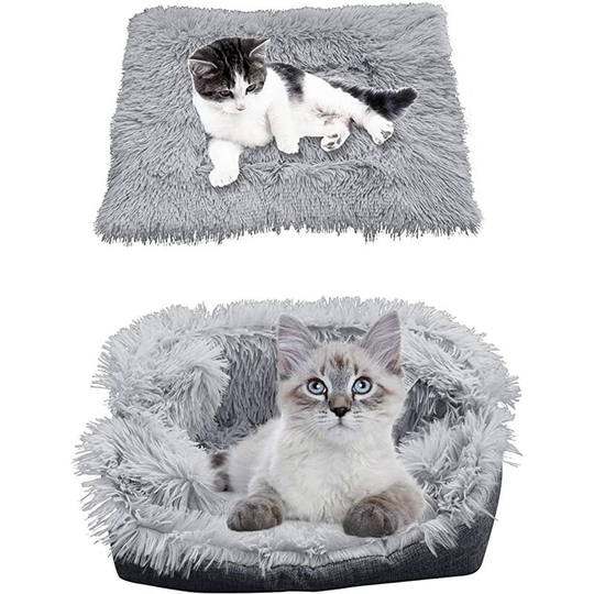 Ilovemilan - Furry Self Warming Cat Bed Mat, 2-in-1 Soft Pet Sleeping Blanket Cushion Bed Pad for Cats Small Dogs, Comfy Pet Heated Nest Mat