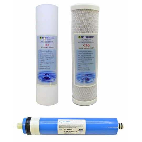 3 Stage 75 gpd Aquarium Reverse Osmosis 10' Drop In Replacement Water Filter Pack (pp & cto) by Finerfilters