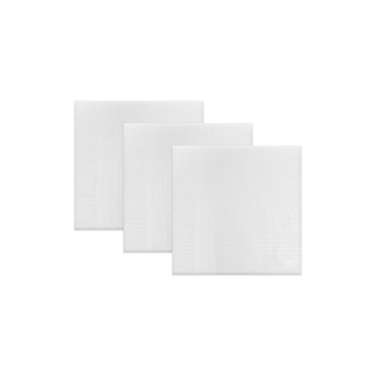 (Single) Men's Satin Stripe White Cotton Handkerchiefs x3