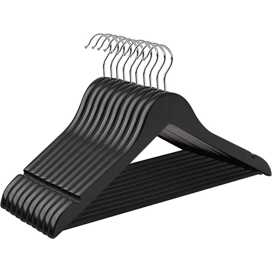 Songmics - Wooden Clothes Hangers, Set of 10, Solid Wood Coat Suit Hangers with Notched Shoulders, Non-Slip for Jackets, Shirts, Trousers, Pants,