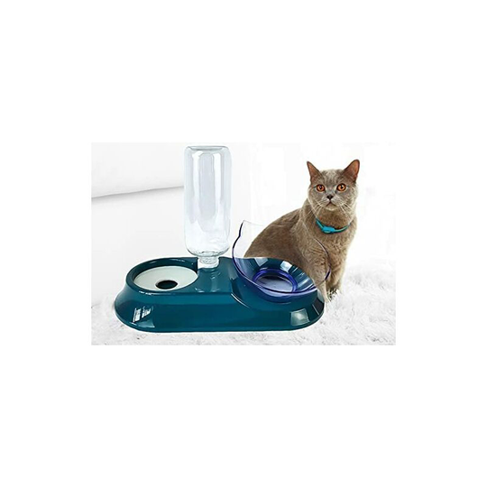 Double Elevated Cat Bowl, 2-in-1 Water Dispenser and Elevated Bowl for Dog Cat Feeders and Drinkers for Small Animals, Double Bowl for Dogs (Navy