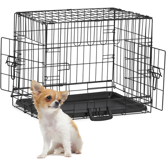 Foldable Dog Crate, Travelling with Pets or for Indoors, Plastic Tray, 2 Doors, hwd: 49.5 x 60 x 42 cm, Metal - Relaxdays