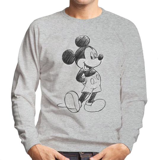 (XX-Large, Heather Grey) Disney Mickey Mouse Sketch Drawing Men's Sweatshirt