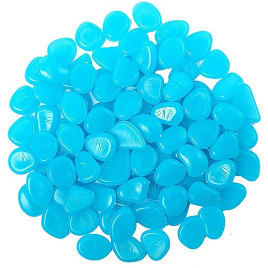 Tinor - 200 Pcs Multicolor Glow Pebbles for Aquarium, Fluorescent Pebbles for Pathways, Outdoor Decor, Fish Tank, Garden (Blue)