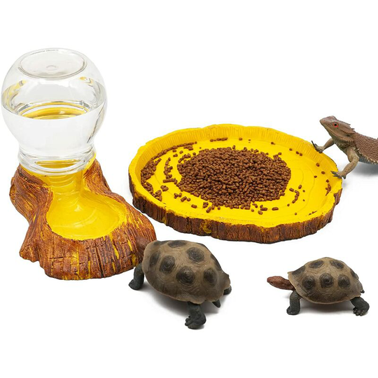 1 Piece Lizard Feeder Kit Reptile Automatic Drinker Automatic Feeder Turtle Drinker Lizard Water Bowl with Bottle Track Feeder Bowl Water Dispenser