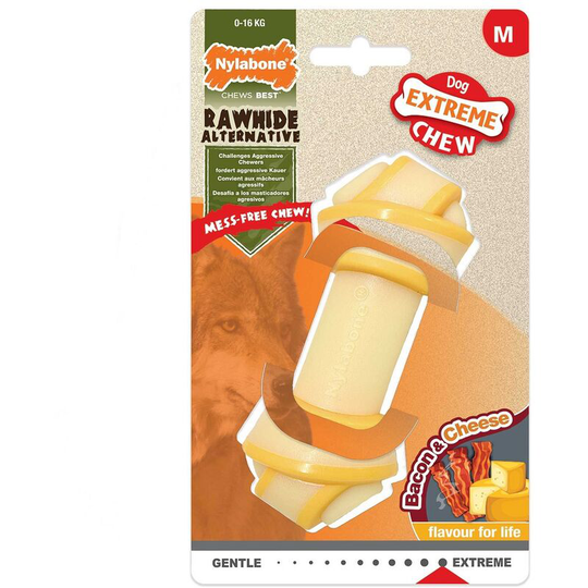 Bacon and Cheese Bone Dog Chew Toy (5.1cm x 17.8cm x 7cm) (Beige/Yellow) - Beige/Yellow - Nylabone