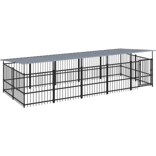 Outdoor Dog Kennel with Roof Steel 9.38 m² Vidaxl Black