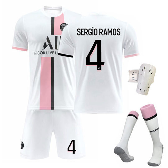 Paris Away White Soccer Suit No. 4 with socks+protective gear, children's size 22