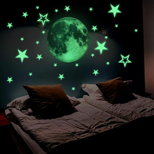 Briday - 26 30cm Stars and Moon Luminous Stickers Glow in the Dark Fluorescent Stickers for Home Decor Kids Rooms 26 30cm Stars and Moon