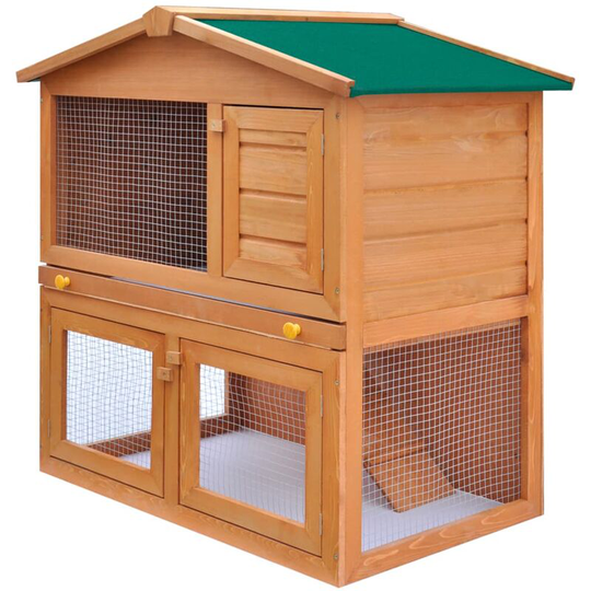 Outdoor Rabbit Hutch Small Animal House Pet Cage 3 Doors Wood vidaXL - Brown