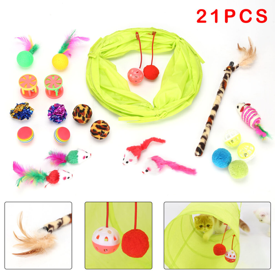21pcs/set Pet Tunnel Cats Cave Kitten Stick False Mouse Ball Cat Toys