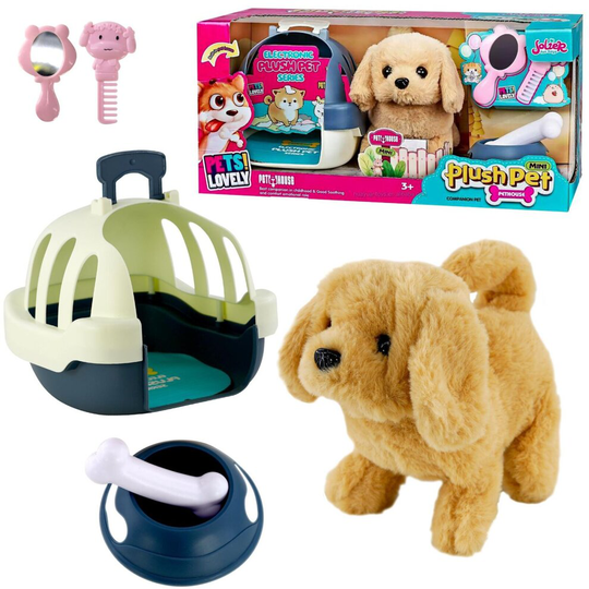 THE MAGIC TOY SHOP Electronic Plush Pet Carrier Set Battery Operated Walks Barks Dog Care Roleplay