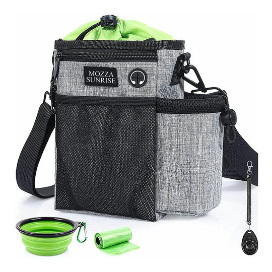 Monly - Training bag for small and large dogs with kibble for the training reward walk, gray + green