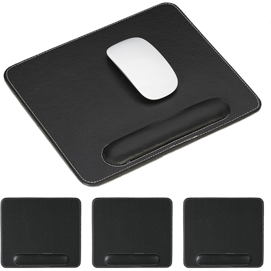 Relaxdays - Set of 4 Mouse Pads, Faux Leather, Ergonomic, Soft Wrist Rest, For Computer & Laptop, Rectangular, Black