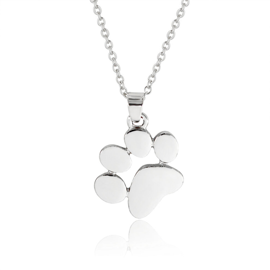 (Silver) Cute Paw Print Gold / Silver Chain Pendant Necklace Puppy Kitten Dog Cat