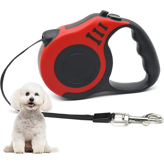 Bearsu - Retractable Dog Leash with Non-Slip Adjustable Handle - 5m Nylon Leash - One Hand Brake - Pause Lock - for Medium and Small Dogs (Red)