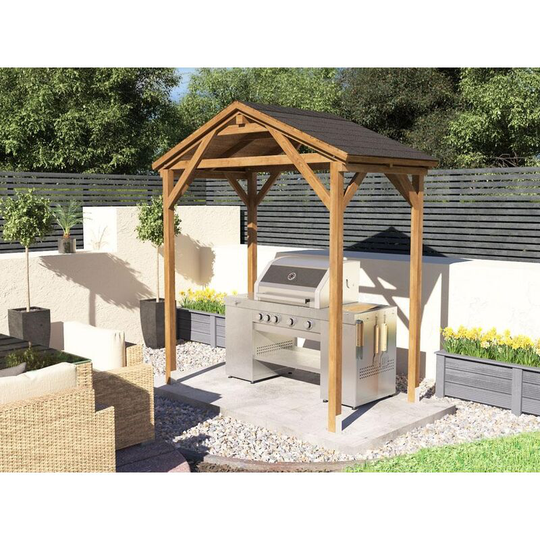 Dunster House Ltd. - Wooden Gazebo Utopia Gable 2m x 1.2m - Heavy Duty Garden Shelter Pressure Treated and Roof Shingles
