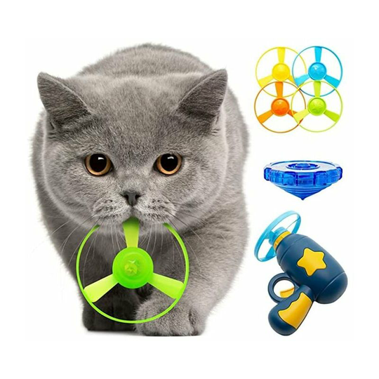 Cat Toy, Interactive Cat Flying Disc Toy with 1 Light Up Spinning Tops, 1 led Flying Propellers and 4 Flying Propellers, Cat Track Toy for Cat
