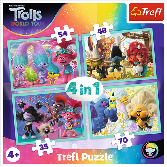 Trefl 4 In 1 35 + 48 + 54 + 70 Piece Kids Trolls World Music Tour Jigsaw Puzzle